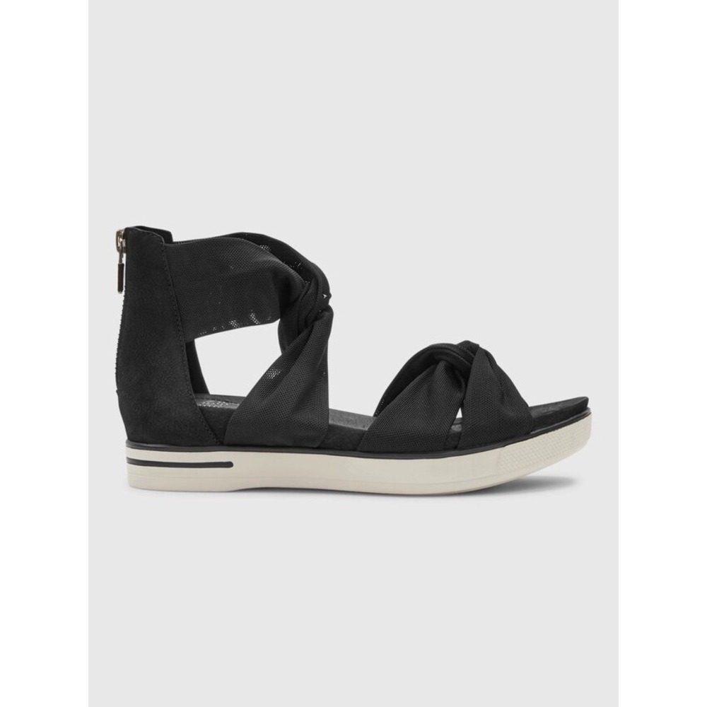 Eileen Fisher Zanya Black Mesh Elastic Suede Platform Sandal Back Zip Womens 8.5